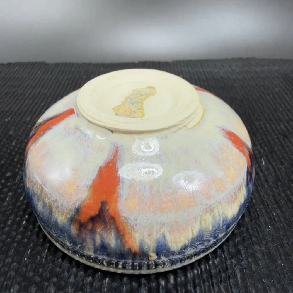 Hand‎ Made Stoneware Pottery Salt Cellar Container Artist Signed Drip Glaze Dish